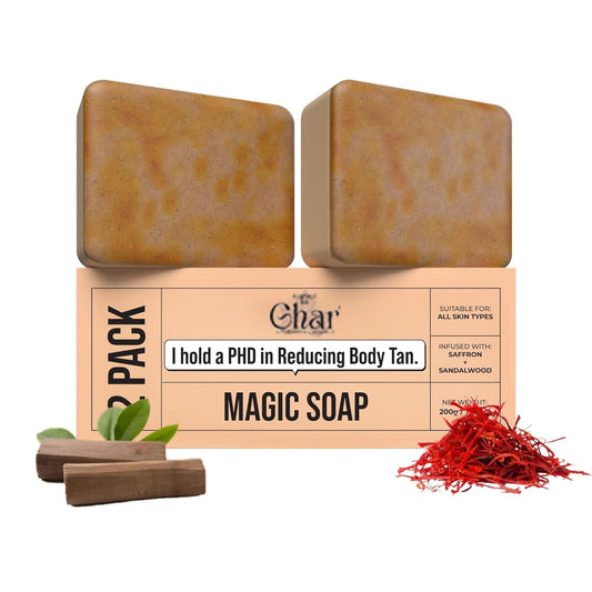 Ghar Detan Magic Soap – Sandalwood & Saffron Skin Brightening Bar (Pack of 2)
